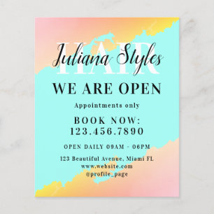 Light blue and peach pink hair salon flyer