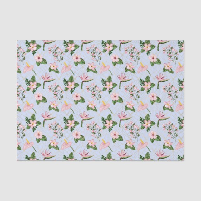 Light Blue and pink flowers Tissue Paper (Front)