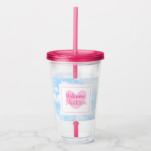 Light Blue and Pink Heart Baby Girl Shower Acrylic Tumbler