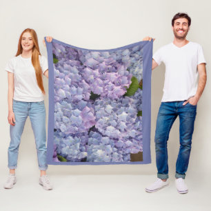 Light Blue and Pink Hydrangea Fleece Blanket