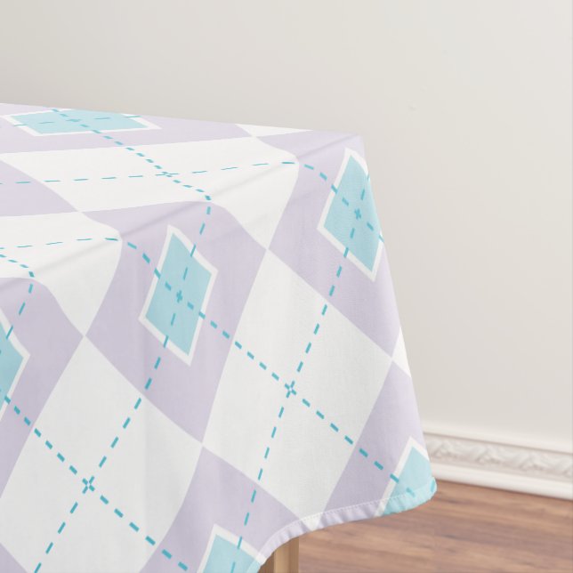 Light Blue and Purple Argyle Tablecloth (In Situ)