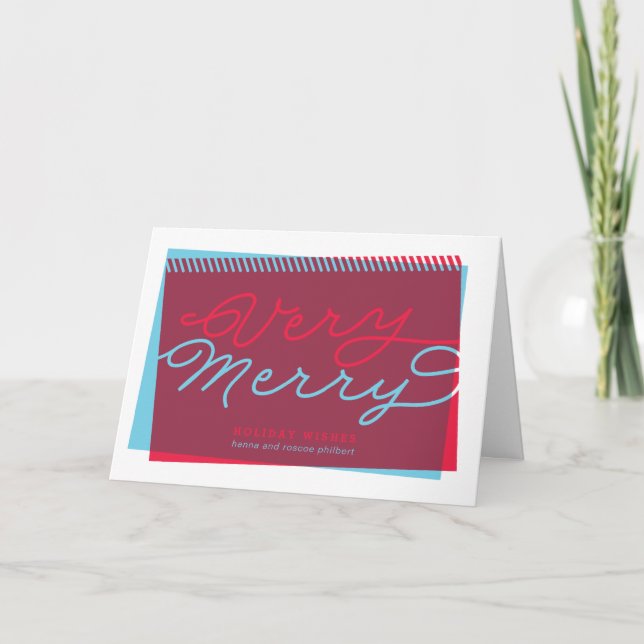 Light Blue and Red Very Merry folded holiday (Front)