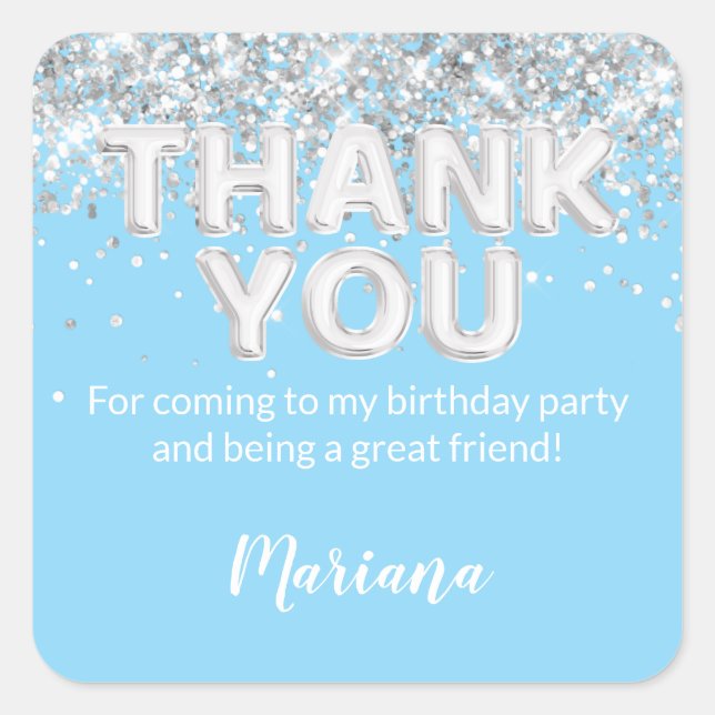 Light Blue and Silver Party Sticker for Favours (Front)