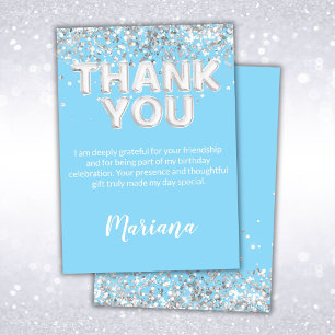 Light Blue and Silver Party Thank You Card