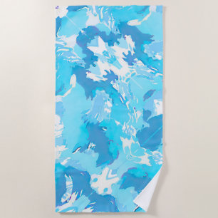 Light blue and White Abstract brush Strokes Beach Towel