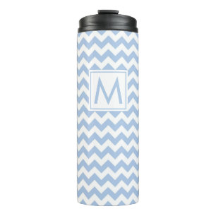 Light Blue and White Chevron Stripes with Monogram Thermal Tumbler