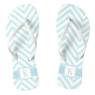 Light Blue and White Chevrons with Monogram Thongs