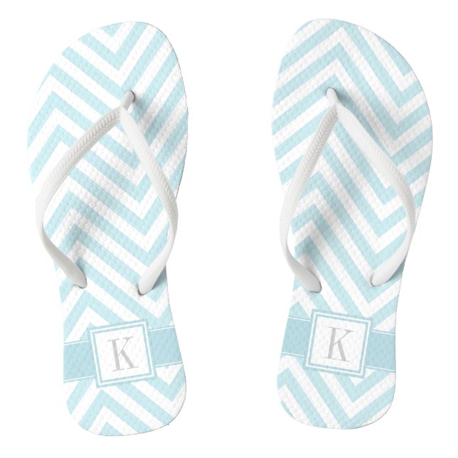 Light Blue and White Chevrons with Monogram Thongs (Footbed)