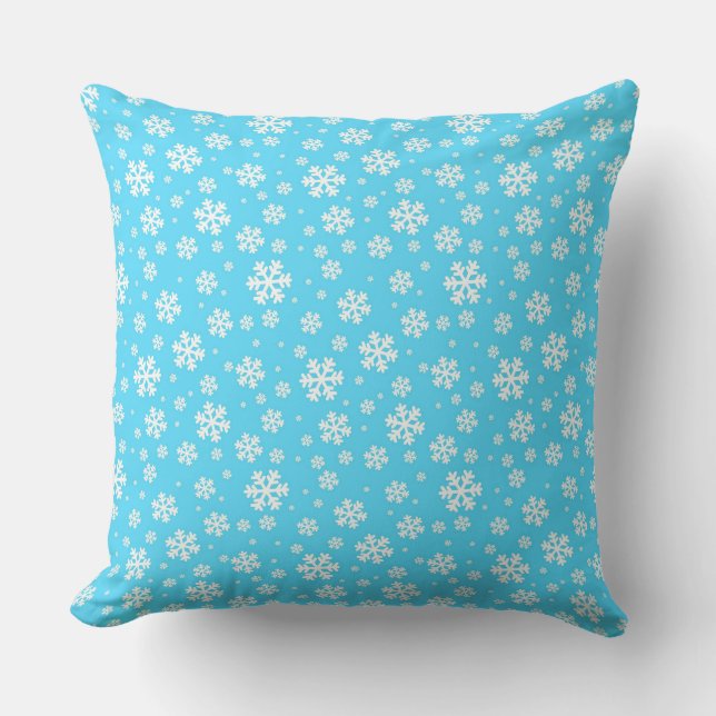 Light Blue and White Christmas Snowflakes Pattern Cushion (Front)