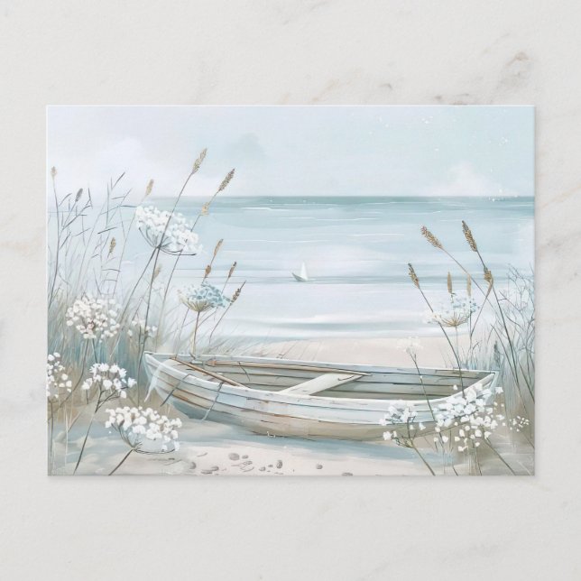 light blue and white coastal landscape postcard (Front)