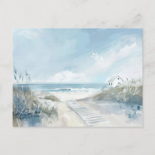 light blue and white coastal landscape postcard