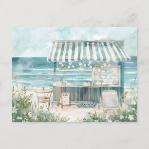 light blue and white coastal landscape postcard