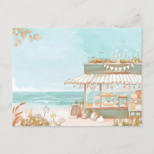 light blue and white coastal landscape postcard