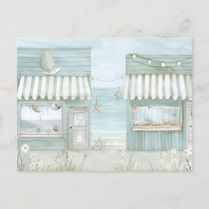light blue and white coastal landscape postcard