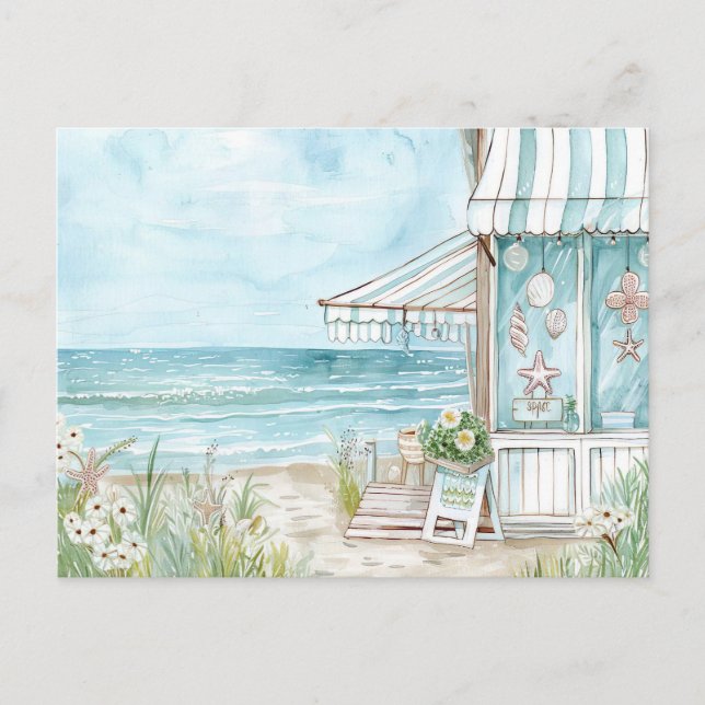 light blue and white coastal landscape postcard (Front)