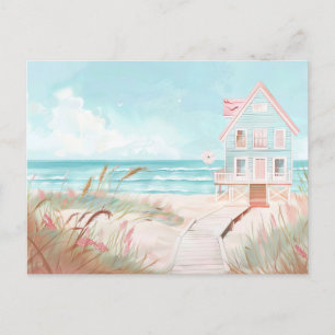 light blue and white coastal landscape postcard