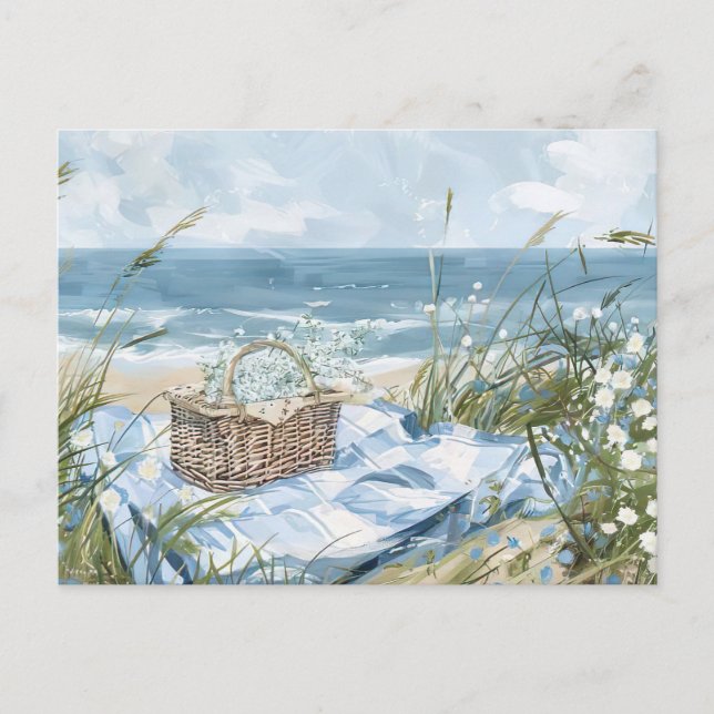 light blue and white coastal landscape postcard (Front)