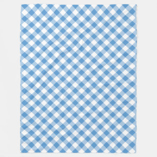 Light Blue and White Diagonal Gingham Plaid Fleece Blanket