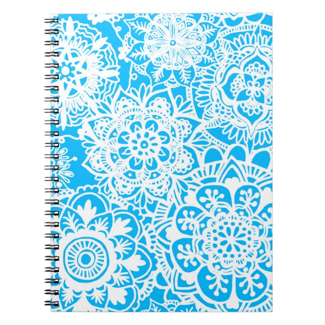 Light Blue and White Floral Mandala Pattern Notebook (Front)