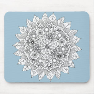 Light Blue and White Flower Colouring Mouse Pad