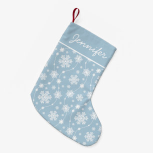 Light Blue and White Flowing Snowflake Pattern Small Christmas Stocking