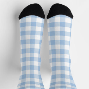 Light Blue and White Gingham Check Plaid Socks