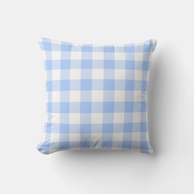 Light Blue and White Gingham Pattern Cushion (Front)