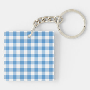 Light Blue and White Gingham Pattern Key Ring