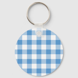 Light Blue and White Gingham Pattern Key Ring