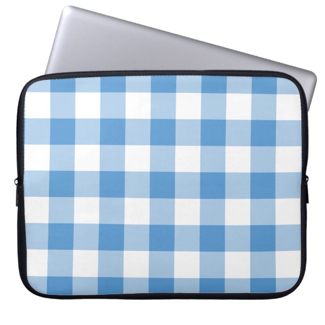 Light Blue and White Gingham Pattern Laptop Sleeve (Front)