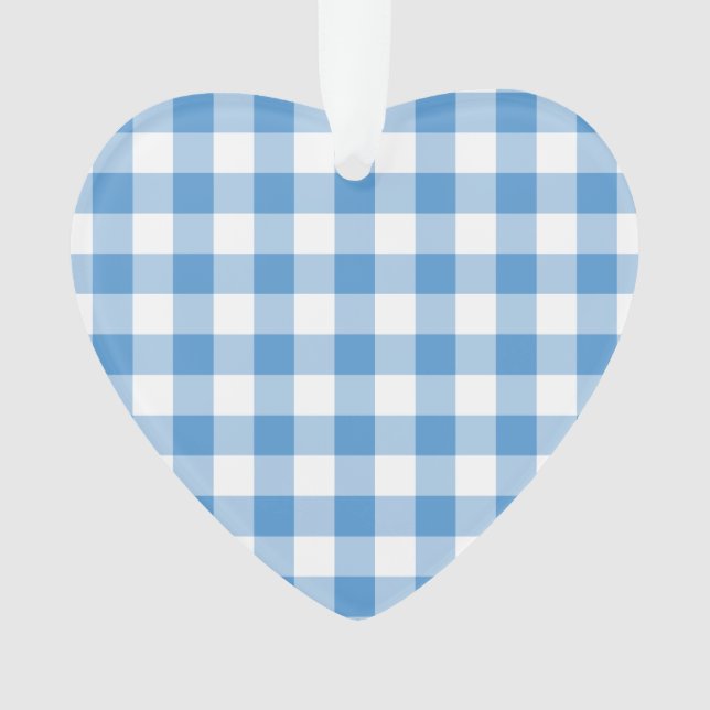 Light Blue and White Gingham Pattern Ornament (Front)