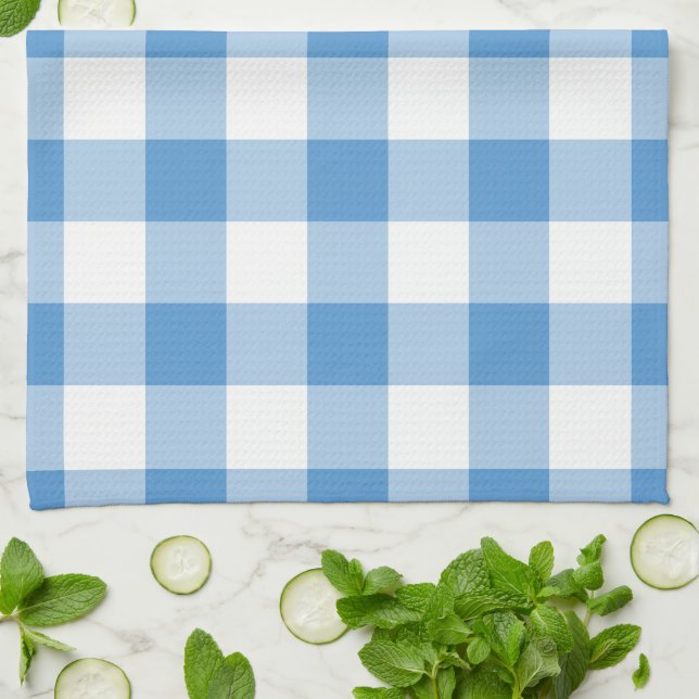 Light Blue and White Gingham Pattern Tea Towel (Folded)