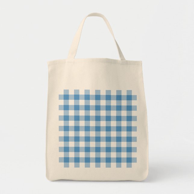 Light Blue and White Gingham Pattern Tote Bag (Front)