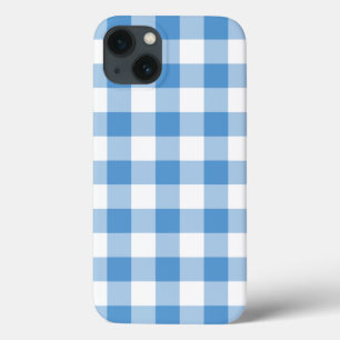 Light Blue and White Gingham Plaid iPhone 13 Case