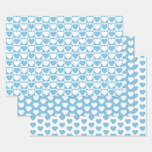 Light Blue and White Hearts Wrapping Paper Sheet