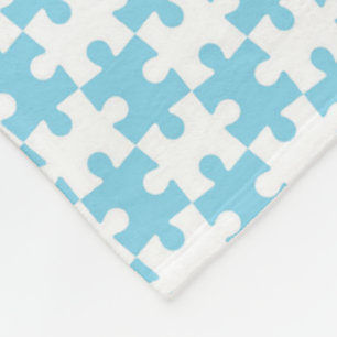 Light Blue and White Jigsaw  Puzzle Piece Pattern Fleece Blanket