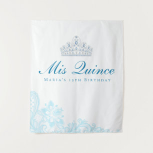Light Blue and White Lace Quinceanera Backdrop Tapestry