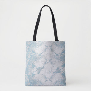 Light Blue and White Marble Pattern Tote Bag