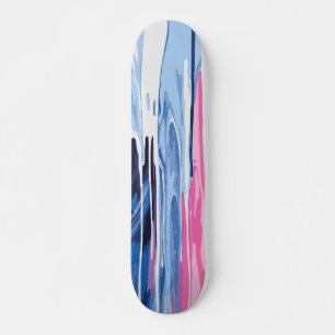 Light Blue and White Paint Drip Abstract Art Skateboard