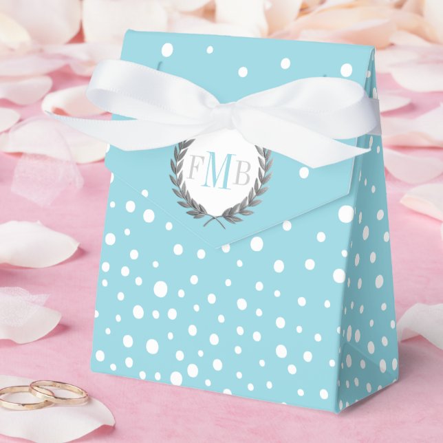 Light blue and white polka dot pattern wedding fav favour box (Wedding)