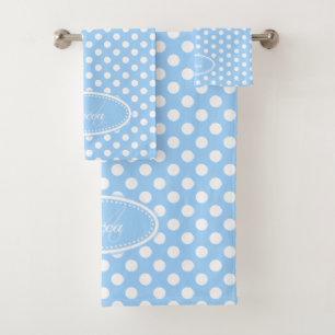 Light blue and white polka dot personalised towels