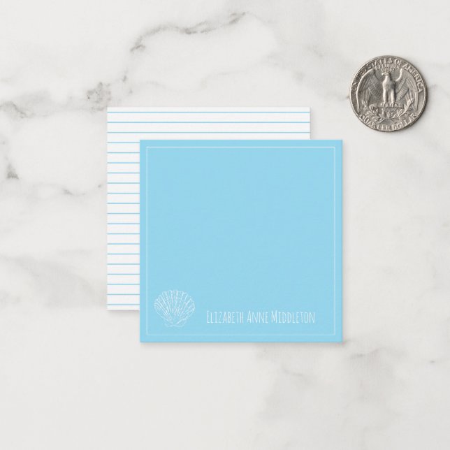 Light Blue and White Seashell Personalised Card (Front/Back In Situ)