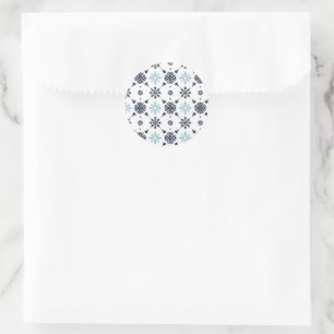 Light Blue and White Snowflake Classic Round Sticker
