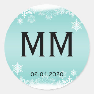 Light Blue and White Snowflake Monogram Sticker
