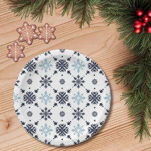 Light Blue and White Snowflake  Paper Plate