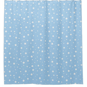 Light Blue and White Stars Celestial Sky Shower Curtain