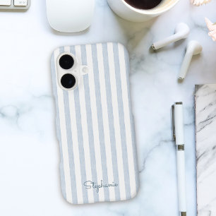 Light Blue And White Stripe Pattern Custom Name