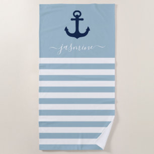Light Blue and White Stripe Personalised Elegant Beach Towel