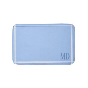 Light Blue and White Striped Custom Initials Bath Mat