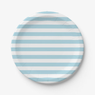Light Blue and White Stripes Paper Plate